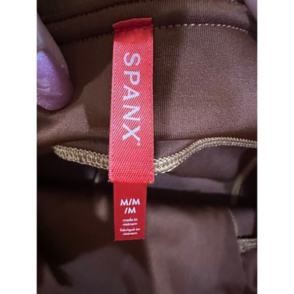Spanx Size Medium Rich Caramel Brown Faux Suede Stretch Pant Shapewear Leggings - Picture 5 of 16